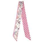 Wholesale silky Floral Checker Print Skinny Scarf Multi Use Scarf Hair Bow Bag T