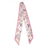 Wholesale silky Floral Checker Print Skinny Scarf Multi Use Scarf Hair Bow Bag T