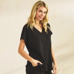 Wholesale short Sleeve Pants Modal Scuba Set Pack Top V Neck Draped Silhouette E