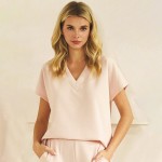 Wholesale short Sleeve Pants Modal Scuba Set Pack Top V Neck Draped Silhouette E