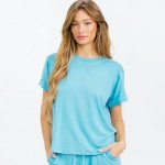 Wholesale french Terry Lounge Set Pack Top Crew Neck Rolled Sleeves Soft Breatha