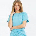 Wholesale french Terry Lounge Set Pack Top Crew Neck Rolled Sleeves Soft Breatha