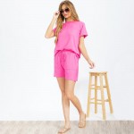 Wholesale french Terry Lounge Set Pack Top Crew Neck Rolled Sleeves Soft Breatha