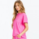 Wholesale french Terry Lounge Set Pack Top Crew Neck Rolled Sleeves Soft Breatha