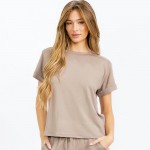 Wholesale french Terry Lounge Set Pack Top Crew Neck Rolled Sleeves Soft Breatha