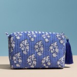 Wholesale floral Print Quilted Pouch Tassel Full Zip Closure Stripe Print Inside