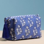 Wholesale floral Print Quilted Pouch Tassel Full Zip Closure Stripe Print Inside