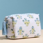 Wholesale floral Print Quilted Pouch Tassel Full Zip Closure Stripe Print Inside