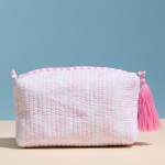 Wholesale shell Print Quilted Pouch Tassel Full Zip Closure Stripe Print Inside