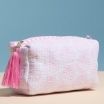 Wholesale shell Print Quilted Pouch Tassel Full Zip Closure Stripe Print Inside