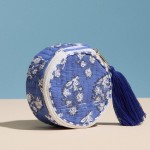 Wholesale floral Print Circular Quilt Pouch Tassel Full Zip Closure Internal Ope
