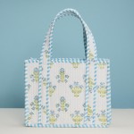 Wholesale flower Print Quilted Mini Tote Bag Stripe Print Inside Open Internal P