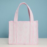 Wholesale shell Print Quilted Mini Tote Bag Stripe Print Inside Open Internal Po