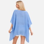 Wholesale faux Linen V Neck Poncho One Fits Most Polyester