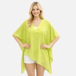 Wholesale faux Linen V Neck Poncho One Fits Most Polyester