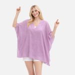 Wholesale faux Linen V Neck Poncho One Fits Most Polyester