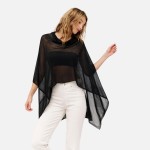 Wholesale sheer Knit Cropped Poncho One Fits Most Polyester