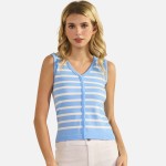 Wholesale stripped V Neck Sleeveless Top Pack Ribbed Cropped Polyester Nylon Mod