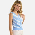 Wholesale stripped V Neck Sleeveless Top Pack Ribbed Cropped Polyester Nylon Mod