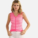 Wholesale stripped V Neck Sleeveless Top Pack Ribbed Cropped Polyester Nylon Mod