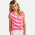 Wholesale stripped V Neck Sleeveless Top Pack Ribbed Cropped Polyester Nylon Mod