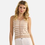 Wholesale stripped V Neck Sleeveless Top Pack Ribbed Cropped Polyester Nylon Mod