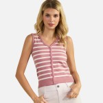 Wholesale stripped V Neck Sleeveless Top Pack Ribbed Cropped Polyester Nylon Mod