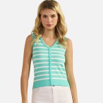 Wholesale stripped V Neck Sleeveless Top Pack Ribbed Cropped Polyester Nylon Mod