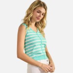 Wholesale stripped V Neck Sleeveless Top Pack Ribbed Cropped Polyester Nylon Mod