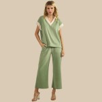 Wholesale women s Leg Corduroy Cropped Pants Pack Relaxed Fit Cropped Pants Elas