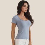 Wholesale scoop Neck Short Sleeve Top Fitted Silhouette Seamless Soft Stretchy N