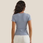 Wholesale scoop Neck Short Sleeve Top Fitted Silhouette Seamless Soft Stretchy N