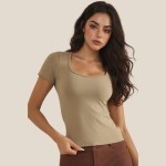 Wholesale scoop Neck Short Sleeve Top Fitted Silhouette Seamless Soft Stretchy N