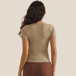 Wholesale scoop Neck Short Sleeve Top Fitted Silhouette Seamless Soft Stretchy N