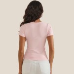 Wholesale scoop Neck Short Sleeve Top Fitted Silhouette Seamless Soft Stretchy N