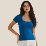 Wholesale scoop Neck Short Sleeve Top Fitted Silhouette Seamless Soft Stretchy N