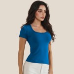 Wholesale scoop Neck Short Sleeve Top Fitted Silhouette Seamless Soft Stretchy N
