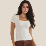 Wholesale scoop Neck Short Sleeve Top Fitted Silhouette Seamless Soft Stretchy N