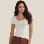 Wholesale scoop Neck Short Sleeve Top Fitted Silhouette Seamless Soft Stretchy N