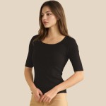 Wholesale ribbed Mid Sleeve Fitted Top Pack Scoop Neck Soft Breathable Viscose S