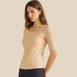 Wholesale ribbed Mid Sleeve Fitted Top Pack Scoop Neck Soft Breathable Viscose S