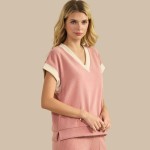 Wholesale two Corduroy Short Sleeve Top Pack Relaxed Fit V Neck Polyester Spande