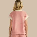 Wholesale two Corduroy Short Sleeve Top Pack Relaxed Fit V Neck Polyester Spande