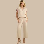 Wholesale two Corduroy Short Sleeve Top Pack Relaxed Fit V Neck Polyester Spande