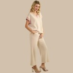 Wholesale two Corduroy Short Sleeve Top Pack Relaxed Fit V Neck Polyester Spande