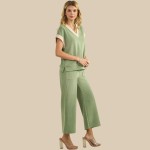 Wholesale two Corduroy Short Sleeve Top Pack Relaxed Fit V Neck Polyester Spande