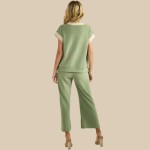 Wholesale two Corduroy Short Sleeve Top Pack Relaxed Fit V Neck Polyester Spande