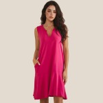 Wholesale flowy Sleeveless Peach Skin Dress Pack Split Neckline Flounce Hem Soft