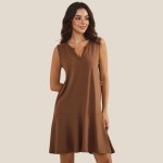 Wholesale flowy Sleeveless Peach Skin Dress Pack Split Neckline Flounce Hem Soft