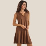 Wholesale flowy Sleeveless Peach Skin Dress Pack Split Neckline Flounce Hem Soft